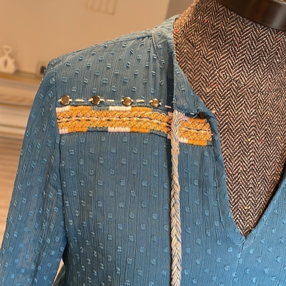 Blue Rain Boho Peasant Bell Sleeve Blouse Size Small - Picture 5 of 9